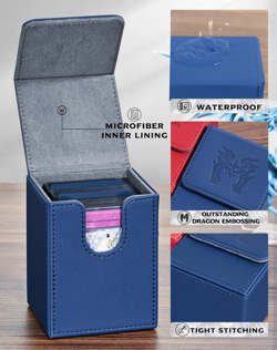 Card Deck Box for 100+ TCG CCG Cards, PU Leather Storage with 2 Dividers (Blue) - Image 4