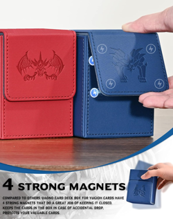 Card Deck Box for 100+ TCG CCG Cards, PU Leather Storage with 2 Dividers (Blue) - Image 5