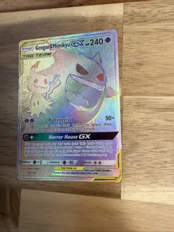 Pokemon TCG Gengar & Mimikyu GX Holo Card 186/181 Sun & Moon Team Up Secret Rare - Image 2