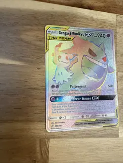 Pokemon TCG Gengar & Mimikyu GX Holo Card 186/181 Sun & Moon Team Up Secret Rare - Image 3