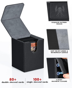 Card Deck Box for MTG Yugioh TCG, Holds 100+ Sleeved Cards, Black - Image 3