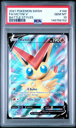 Low Pop Victini V PSA 10 2021 Pokemon Sword & Shield Battle Styles #144 Full Art - Image 1