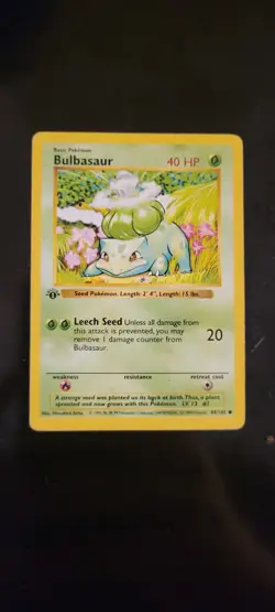 Pokemon TCG Base Set Bulbasaur 1st Edition Shadowless 44/102 LP - Image 1
