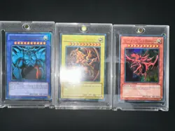 YU GI OH LC01 EGYPTIAN GOD CARDS LC01-EN001 LC01-EN002 LC01-EN003 plus cases - Image 1