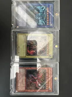 YU GI OH LC01 EGYPTIAN GOD CARDS LC01-EN001 LC01-EN002 LC01-EN003 plus cases - Image 3