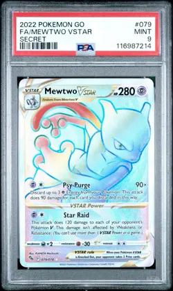 2022 Pokemon Go Mewtwo VSTAR Secret Rare Card #079/078 PSA 9 Mint - Image 1