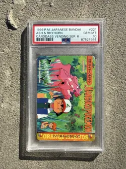 Pokemon Japanese Carddass 1999 221 Ash & Rhyhorn Card Ser 6 PSA 10 - Image 1