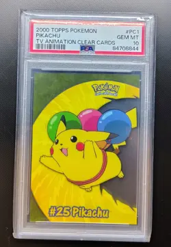 2000 TOPPS POKEMON TV ANIMATION CLEAR CARDS #PC1 PIKACHU PSA 10 - Image 1