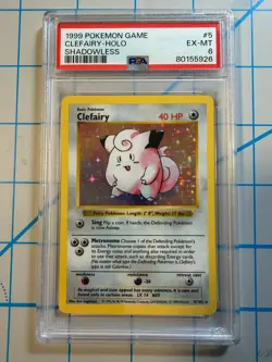 Pokemon TCG Clefairy Base Set Shadowless Unlimited 5/102 Holo Rare PSA Grade 6 - Image 1