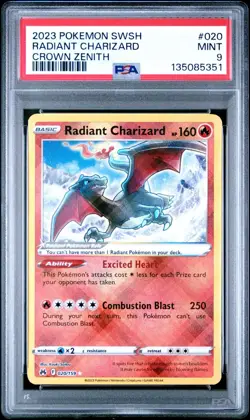 Radiant Charizard Pokemon Sword And Shield Crown Zenith 020 NM PSA 9 - Image 1