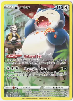 Pokemon Snorlax Holo Ultra Rare SWSH11: Lost Origin Trainer Gallery TG10/TG30 LP - Image 1