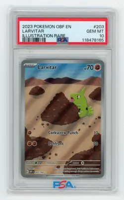 PSA 10 GEM MINT Larvitar Obsidian Flames Illustration Rare 2023 Pokemon 203/197 - Image 1
