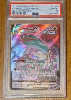 PSA 10 GEM MINT 2022 Pokemon Full Art Rayquaza VMAX Silver Tempest SWSH TG20 - Image 1