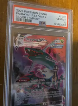 PSA 10 GEM MINT 2022 Pokemon Full Art Rayquaza VMAX Silver Tempest SWSH TG20 - Image 2