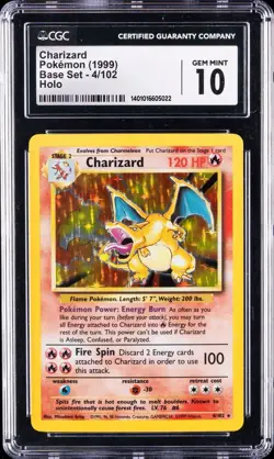 1999 POKEMON BASE SET #4 CHARIZARD HOLO CGC 10 - Image 1