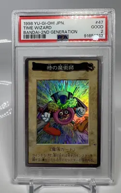 Time Wizard 1999 Bandai Yugioh #47 PSA 2 Japanese 2nd Generation Holo - Image 1