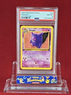 1999 Pokemon 1st Edition Fossil GENGAR #20 Card Freshly Graded PSA 8 - Image 1