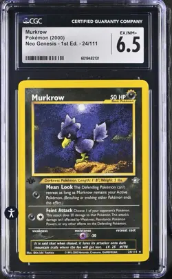 Pokemon Neo Genesis 24/111 Murkrow 1st Edition 2000 Rare CGC 6.5 EX/NM+ - Image 2