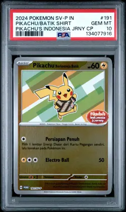 2024 POKEMON INDONESIAN SV-P PROMO #191 PIKACHU IN BATIK SHIRT PSA 10 - Image 1