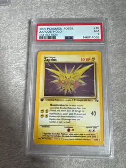 1999 POKEMON FOSSIL 1ST EDITION #15/62 ZAPDOS HOLO RARE PSA 7 - Image 1