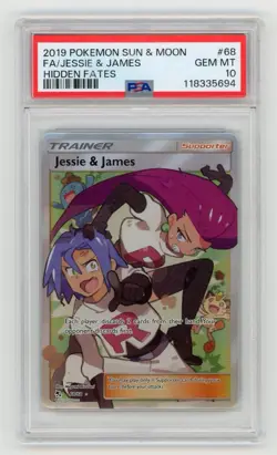 2019 POKEMON SUN & MOON HIDDEN FATES #68 FULL ART/JESSIE & JAMES PSA 10 - Image 1