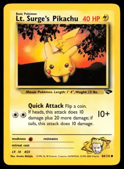 Lt Surge's Pikachu 84/132 Gym Challenge Regular Pokemon Card - Image 1
