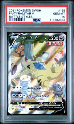 2021 POKEMON SWORD & SHIELD BATTLE STYLES #155 FULL ART/TYRANITAR V PSA 10 - Image 1
