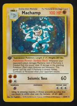 Pokemon TCG Machamp Base Set 8/102 Holo 1st Edition Holo Rare HP - Image 1
