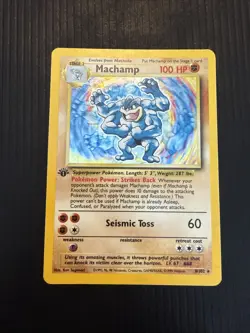 Pokemon TCG Machamp Holo Rare Card Base Set 8/102 1st Edition LP - Image 1