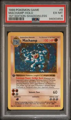Pokemon TCG Machamp Shadowless 1st edition Base Set 8/102 Holo Rare PSA 6 - Image 1