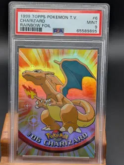 1999 Pokemon Topps T.V. Charizard Rainbow Foil #6 PSA Mint 9 - Image 1