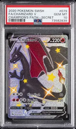 2020 POKEMON SWORD & SHIELD CHAMP'S PATH SECRET #079 FULL ART/CHARIZARD V PSA 10 - Image 1