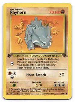Rhyhorn MP 61/64 1st Edition Jungle Pokemon Common - Image 1