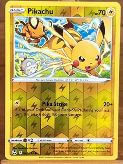Pokemon TCG Pikachu 049/195 Silver Tempest Reverse Holo Common - Image 1