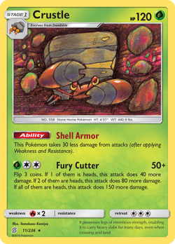 POKEMON SM Unified Minds: REVERSE HOLO RARE - CRUSTLE 11/236 LIGHT PLAY - Image 1