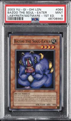 2003 YU-GI-OH! LON-LABYRINTH OF NIGHTMARE 1ST ED #064 BAZOO THE SOUL-EATER PSA 9 - Image 1