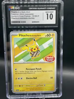 CGC 10 - Pikachu in Batik Shirt 101/SV-P Promo Pokemon Indonesian Exclusive Gem - Image 1