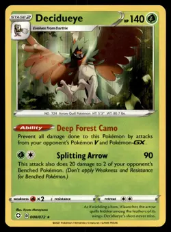 Decidueye 008/072 Holo Rare Shining Fates Pokemon Holo Near Mint - Image 1