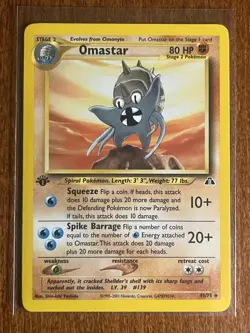 [NM/MINT] 2001 Pokemon Neo Discovery Omastar 1st Edition #43/75 Uncommon - Image 1