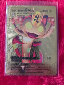 Pokemon Meowth VMAX GOLD Foil Fan Art Collector Card - 300 HP - Image 1