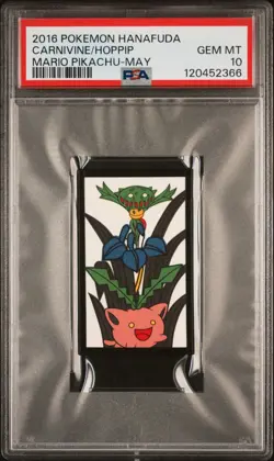 2016 POKEMON HANAFUDA MARIO PIKACHU MAY CARNIVINE/HOPPIP PSA 10 - Image 1