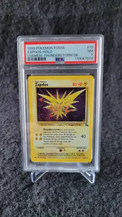 Pokemon TCG Zapdos Cosmos Holo Fossil #15/62 1999 PSA 7 Rare English - Image 1