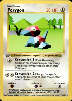 Pokemon Porygon 39/102 Base Set Uncommon 1st Edition Moderately Played - Image 1