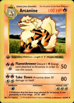Pokemon Arcanine 23/102 Base Set Uncommon 1st Edition Moderately Played - Image 1
