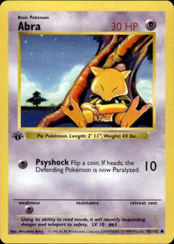 Pokemon Abra 43/102 Base Set Common 1st Edition Lightly Played - Image 1