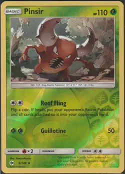 Pokemon - Pinsir - 6/149 - Reverse Holo - Sun & Moon - NM/M - Image 1
