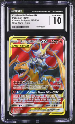 CGC 10 Charizard & Braixen GX Cosmic Eclipse 212/236 Ultra Rare Holo Pokemon - Image 1
