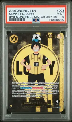 2025 ONE PIECE PROMOS BVB X ONE PIECE MATCH DAY 2025 #003 MONKEY D. LUFFY PSA 9 - Image 1