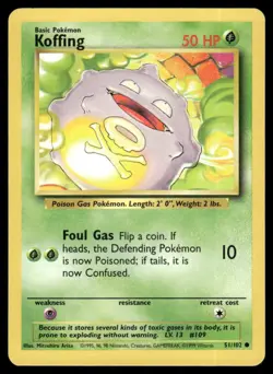 1999 Pokemon Classic - Base Set Koffing VTG UNplayed Basic/Common #51 WOTC TGC - Image 1