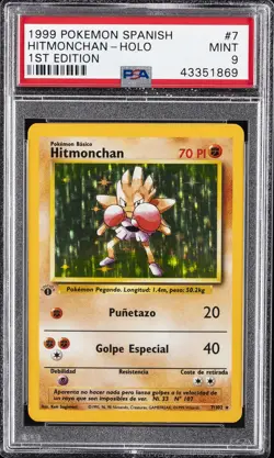 1999 POKEMON SPANISH 1ST ED #7 HITMONCHAN-HOLO PSA 9 - Image 1